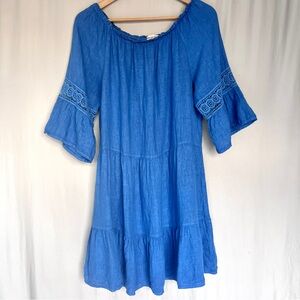 Terzo Millennio Italian Linen Boho Peasant Dress Blue Size L